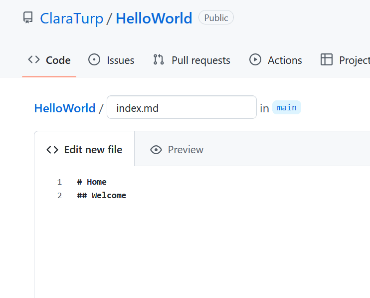 Editing a file in the GitHub interface